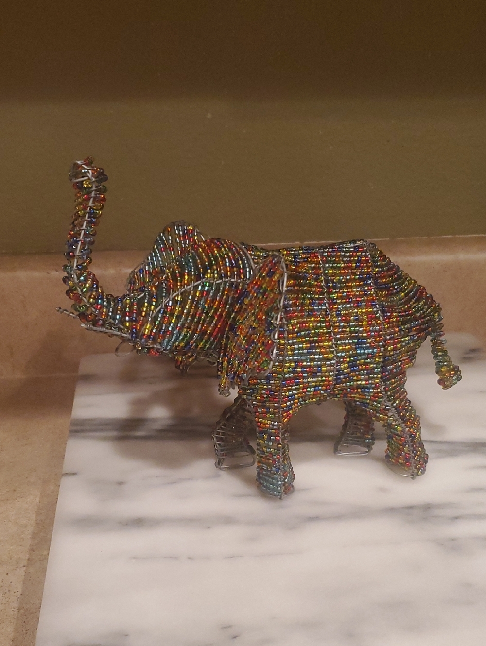 Handcrafted Multicolor Beaded Elephant Sculpture - Home Art